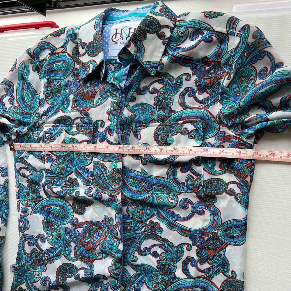 Hitchley Harrow Button Shirt Top Paisley Long Sleeve Lightweight Western Size 12 - Picture 9 of 10